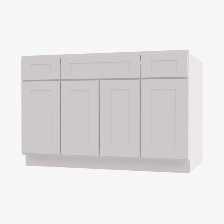 aw s4821b12d 34 1 2 double door 48 inch sink base combo vanity with drawers ice white shaker