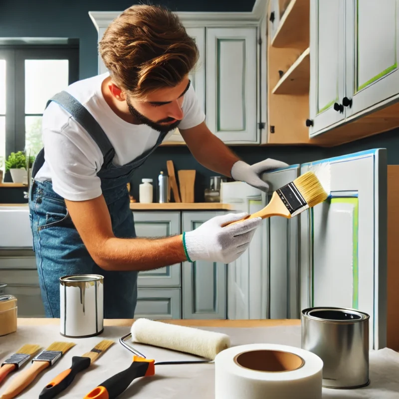 a man painting a cabinet